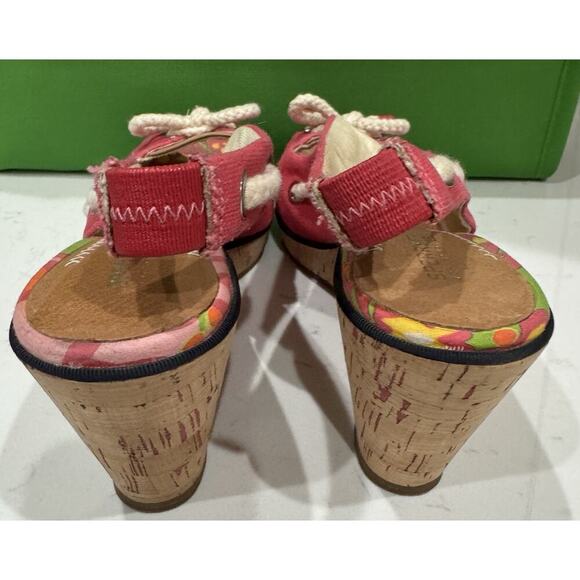SPERRY Top Sider SOUTHPORT Pink Canvas SLINGBACK Wedges Nautical Rope Bow SZ 9 - Picture 2 of 5